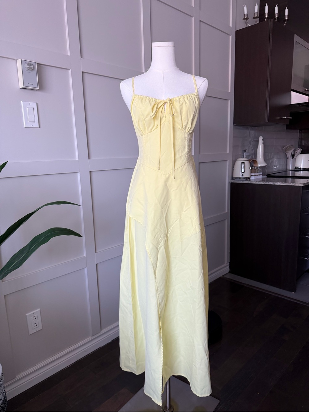 Yellow Spaghetti-Strap Maxi Dress